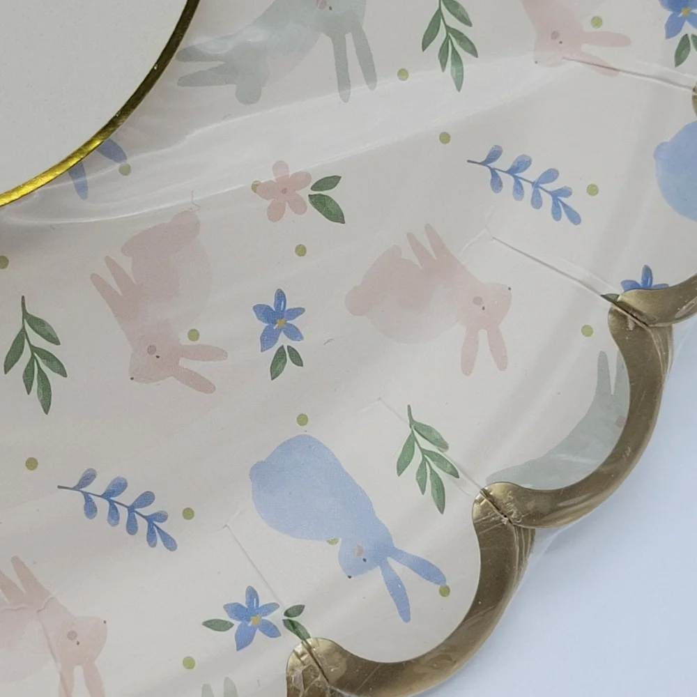 Josi James Paper Plates Set Of 8 Scalloped Edge Bunny Print Easter Spring NEW
